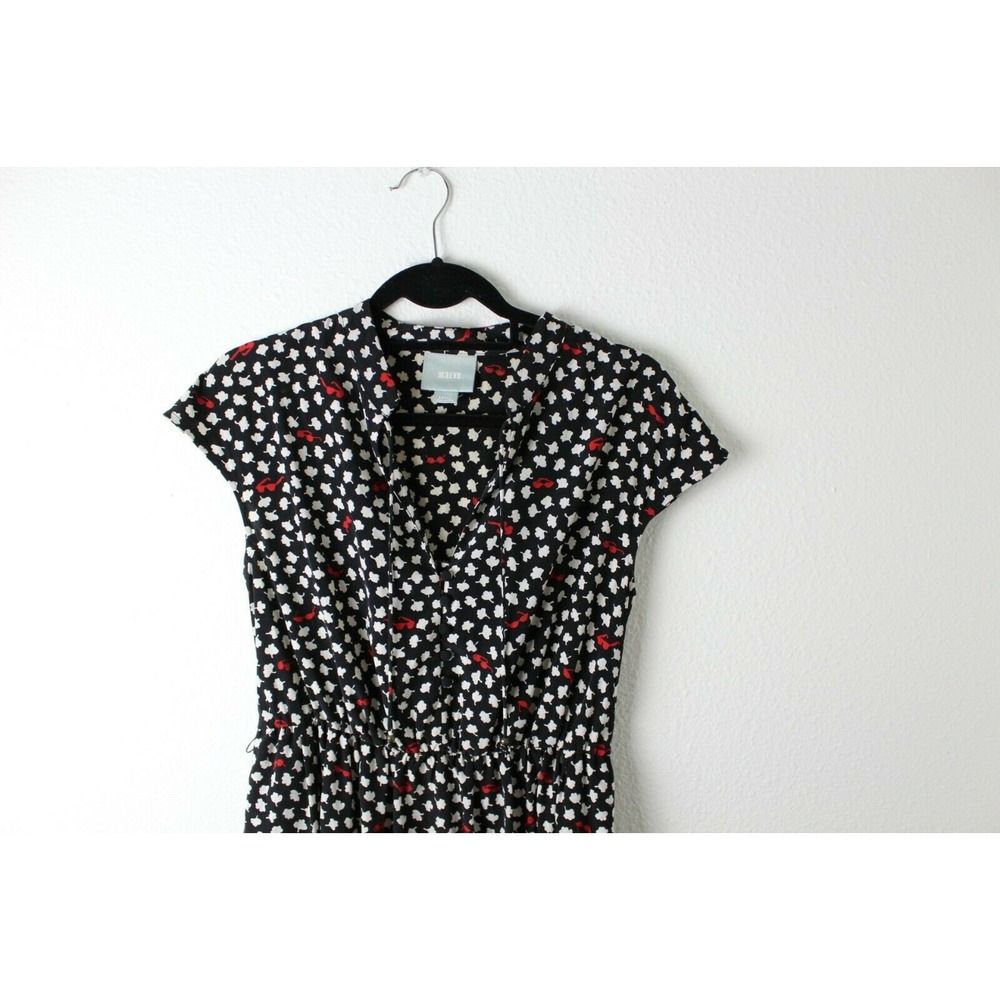 Maeve Anthropologie Short Sleeve Red Black White Dress Small - Picture 2 of 7